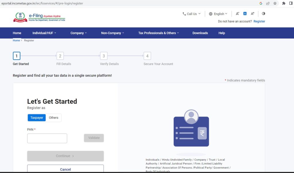 Step 2 for filing Income Tax Return on you own