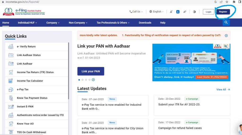 How to Register on Income Tax Portal