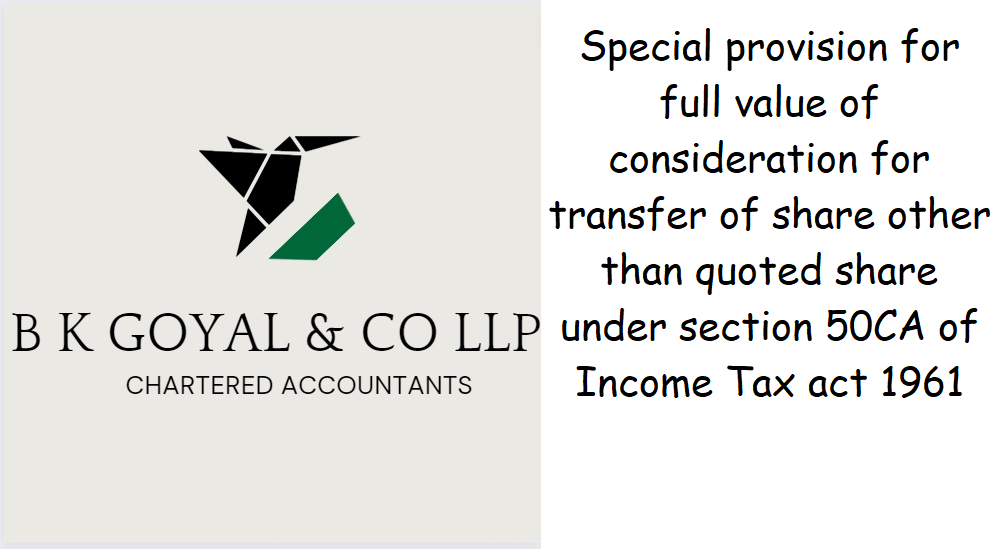 Special provision for full value of consideration for transfer of share other than quoted share under section 50CA of Income Tax act 1961