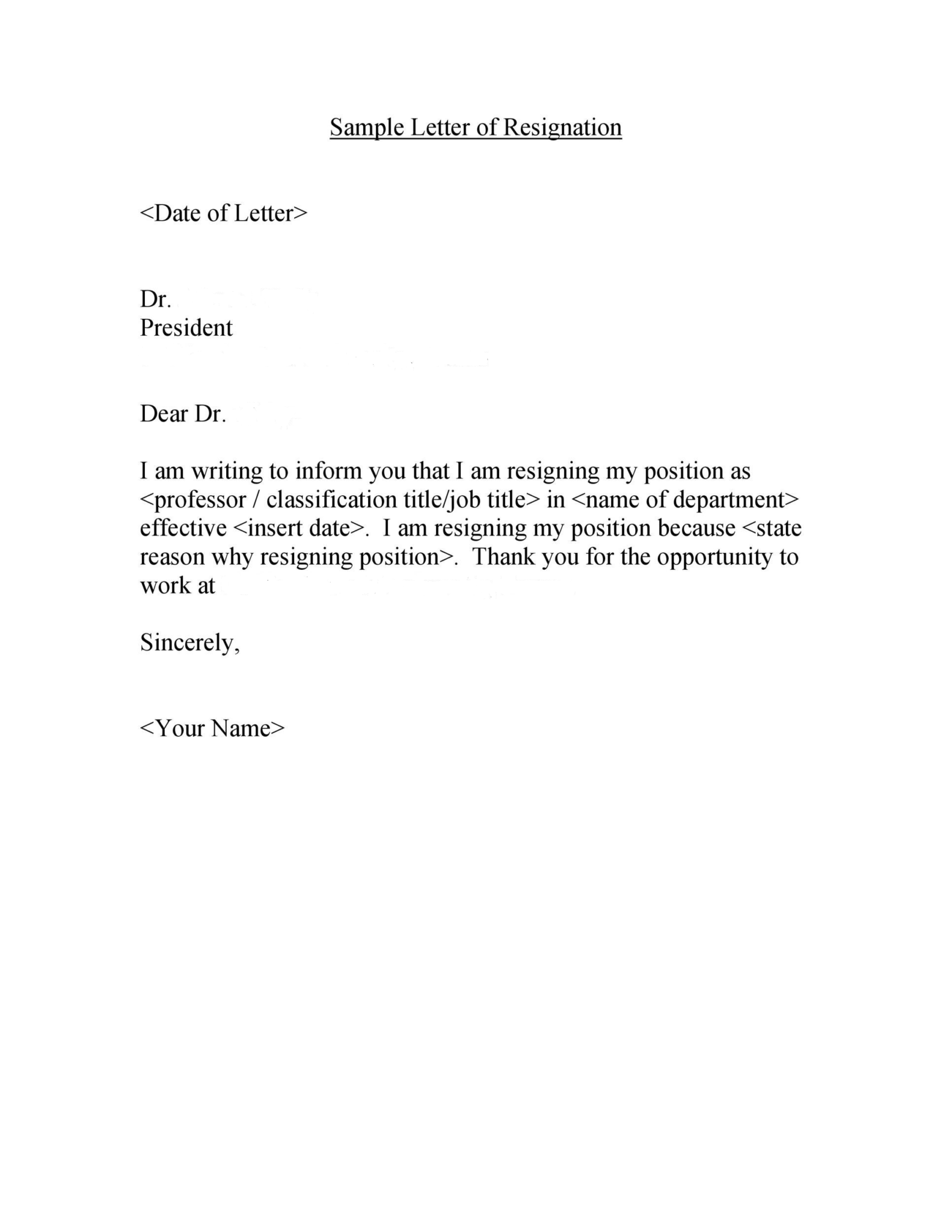 resignation letter format