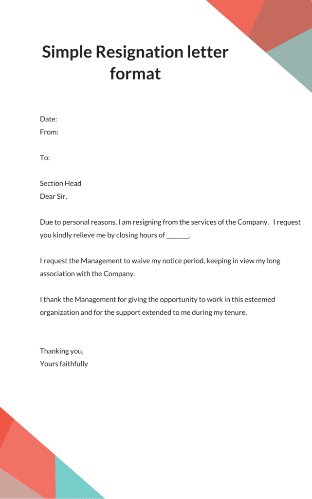 Resignation Letter Format