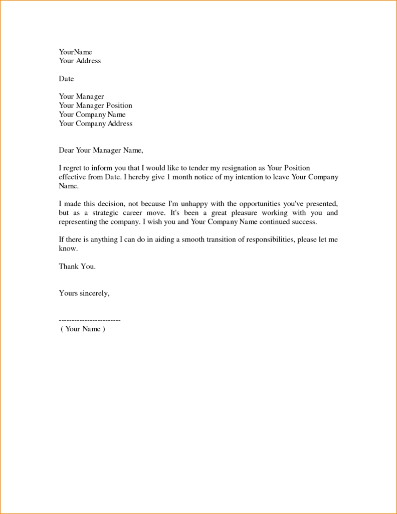 Resignation Letter Format