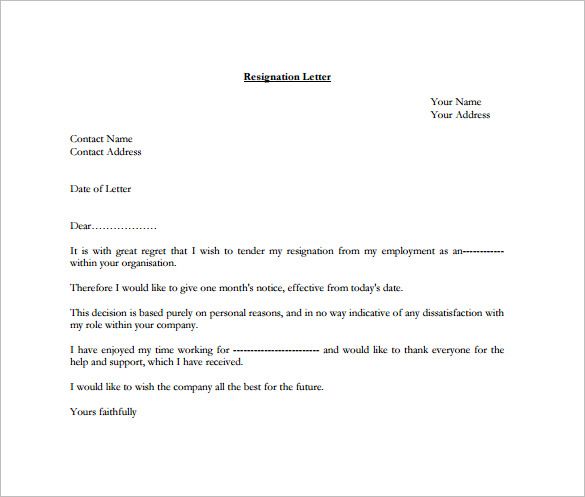 Resignation Letter Format