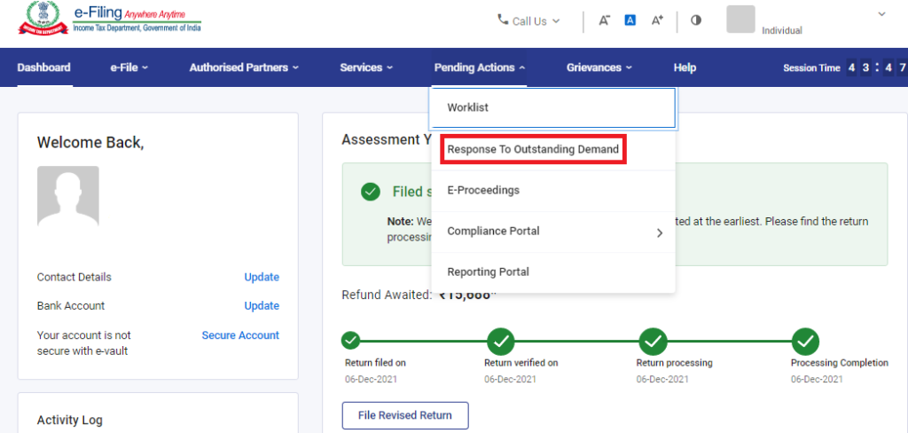 Income tax demand notice section 156