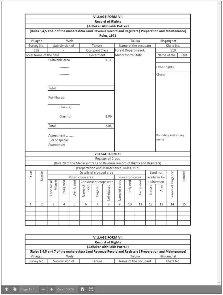 Extract Record of Right in Maharashtra 1