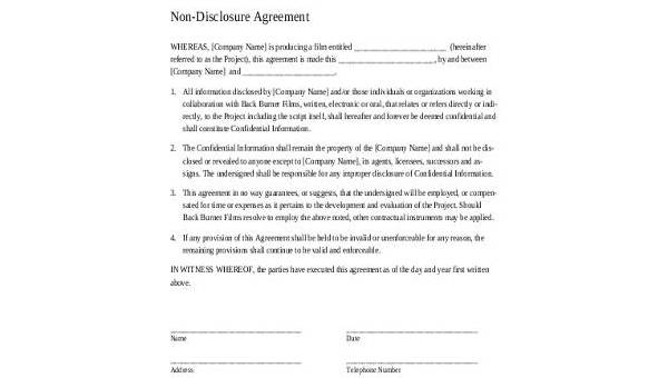 non disclosure agreement