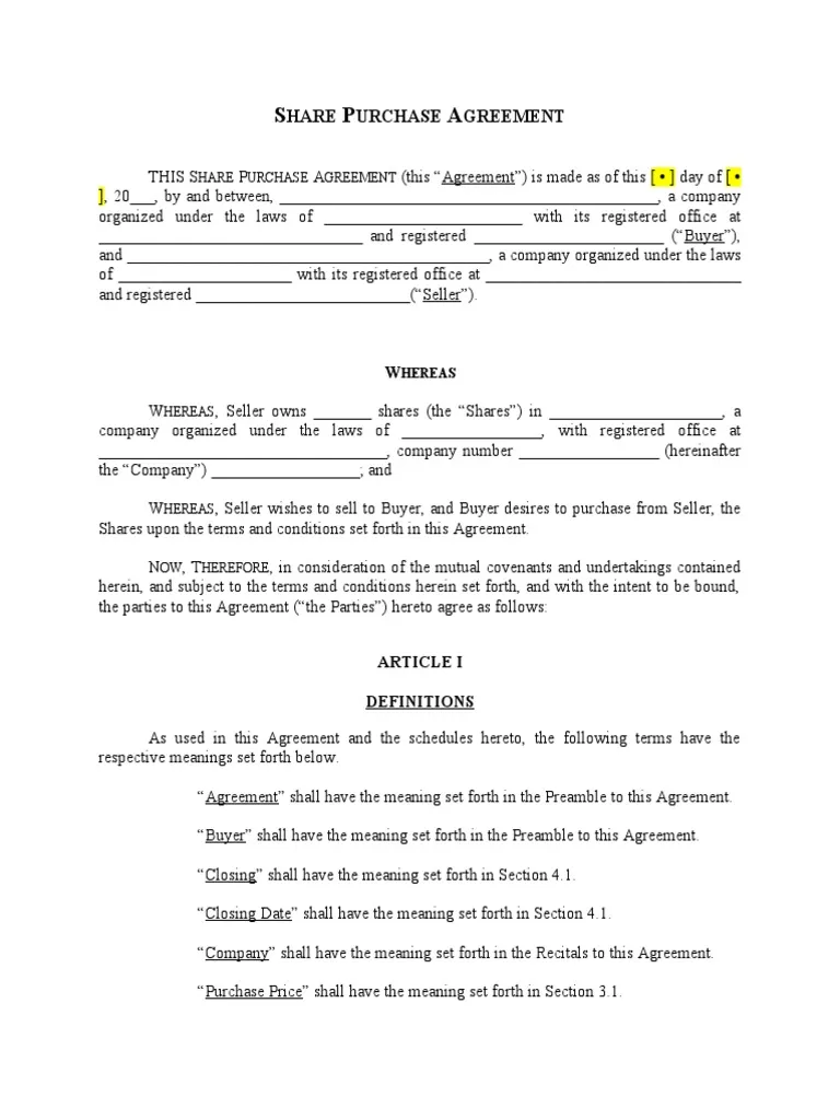 Free Share Purchase Agreement