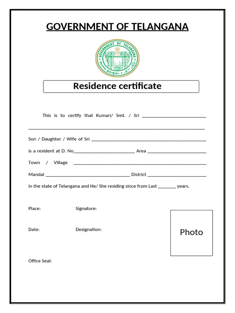 Telangana Residence Certificate
